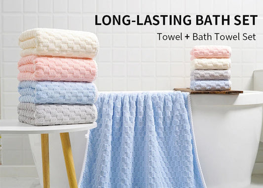 2-Piece Coral Fleece Towel Set, Soft & Highly Absorbent, Stylish Bath Towel & Hand Towel for Bathroom Daily Use