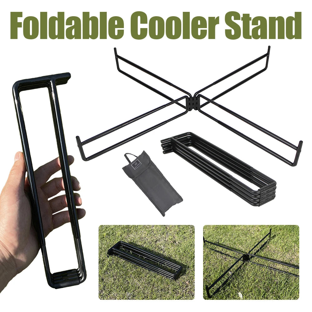 Multifunctional Camping Foldable Cooler Stand Heavy Duty Metal Stand Portable Storage Bin Ice Bucket Holder