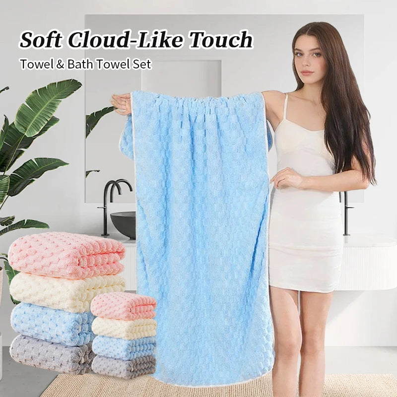 2-Piece Coral Fleece Towel Set, Soft & Highly Absorbent, Stylish Bath Towel & Hand Towel for Bathroom Daily Use