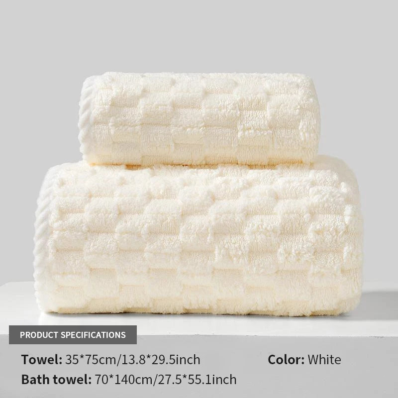2-Piece Coral Fleece Towel Set, Soft & Highly Absorbent, Stylish Bath Towel & Hand Towel for Bathroom Daily Use