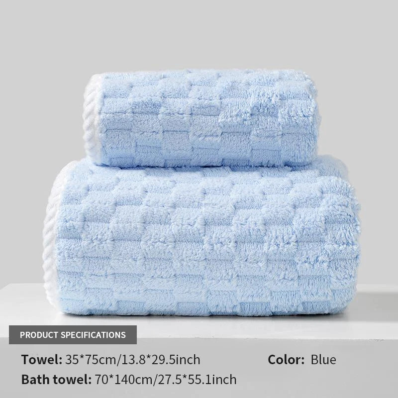 2-Piece Coral Fleece Towel Set, Soft & Highly Absorbent, Stylish Bath Towel & Hand Towel for Bathroom Daily Use