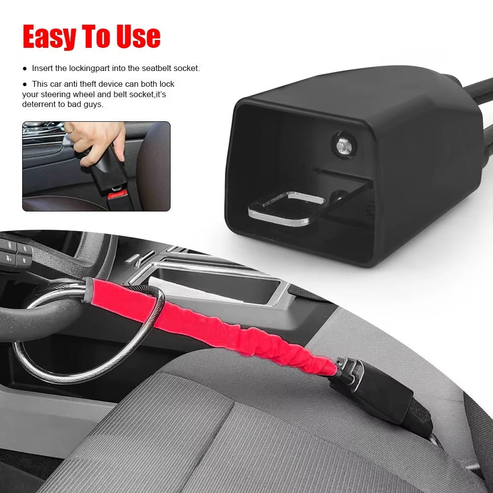 CORECOM® Car Steering Wheel Lock Universal Seat Belt Anti-Theft Lock With 3 Keys Anti-theft Device For Most Cars SUV Car Accessories
