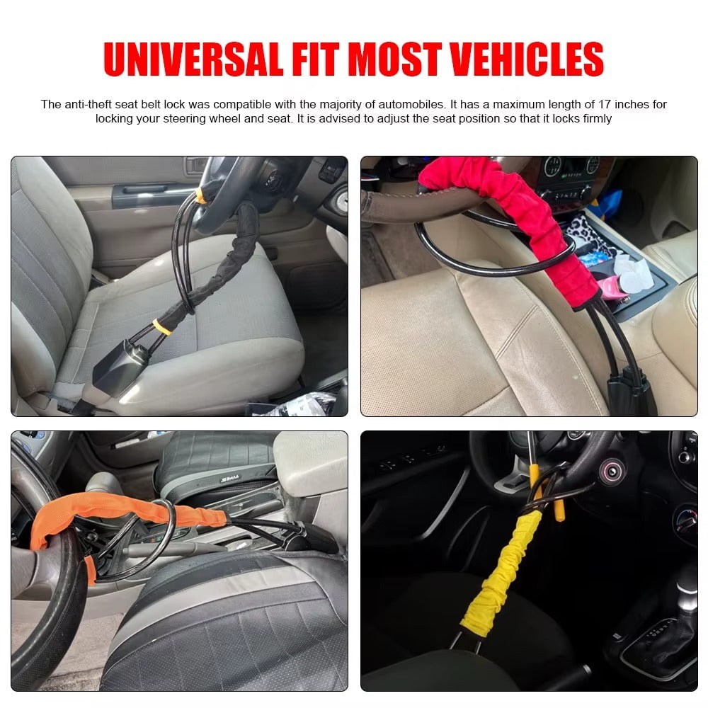 CORECOM® Car Steering Wheel Lock Universal Seat Belt Anti-Theft Lock With 3 Keys Anti-theft Device For Most Cars SUV Car Accessories