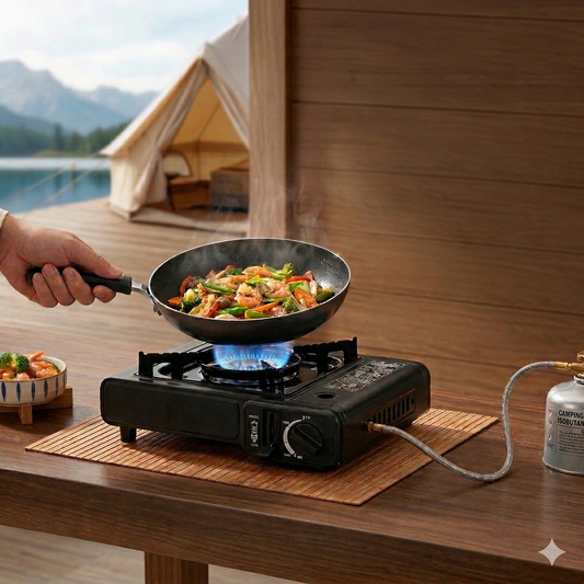 CORECOM® PORTABLE CAMPING STOVE & 225G BUTANE GAS COMBO KIT