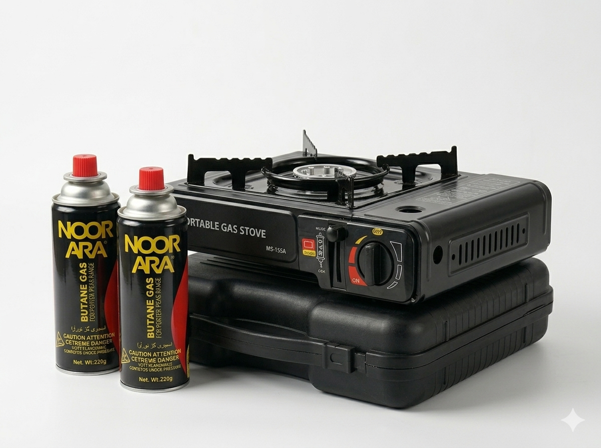 CORECOM® PORTABLE CAMPING STOVE & 220G BUTANE GAS COMBO KIT