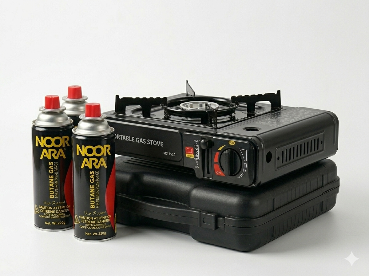 CORECOM® PORTABLE CAMPING STOVE & 220G BUTANE GAS COMBO KIT