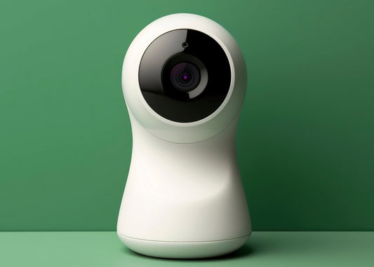 White security camera on a green background